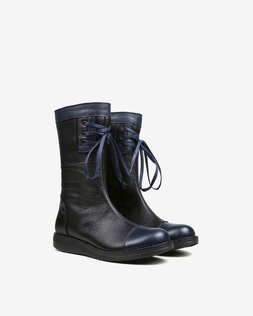 REBETA Deri Kadın Bağcık Detaylı Siyah Kombin Bot