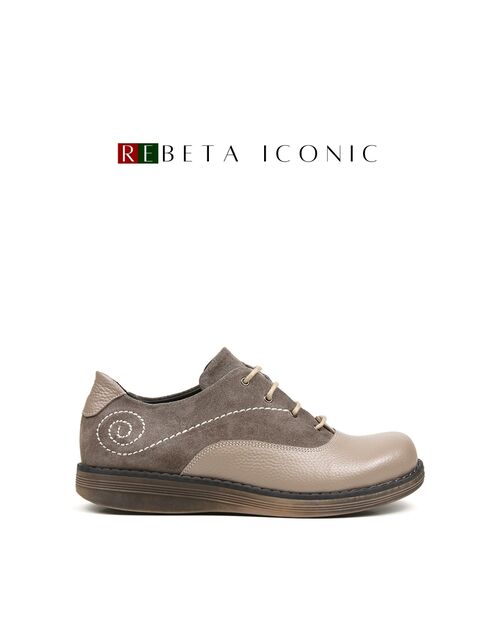 REBETA Deri Kadın Dikiş Detaylı Vizon Kombin Ayakkabı