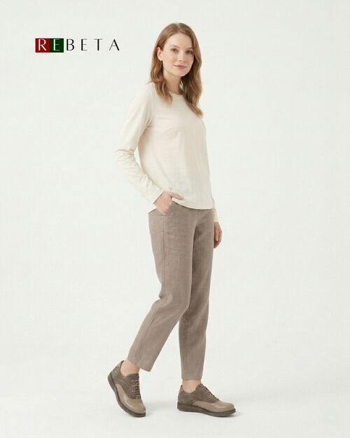 REBETA Deri Kadın Dikiş Detaylı Vizon Kombin Ayakkabı