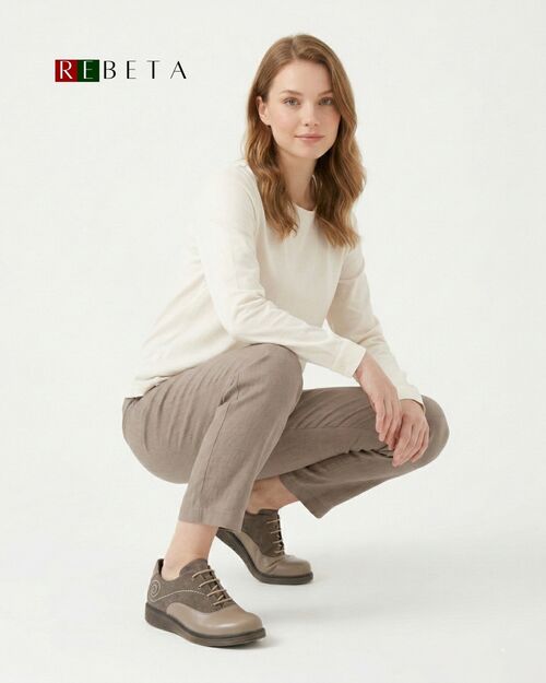 REBETA Deri Kadın Dikiş Detaylı Vizon Kombin Ayakkabı