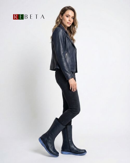 REBETA Deri Kadın Lacivert Bot