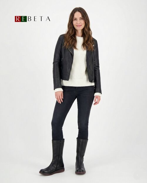 REBETA Deri Kadın Siyah Kombin Bot