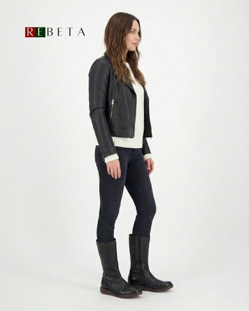 REBETA Deri Kadın Siyah Kombin Bot