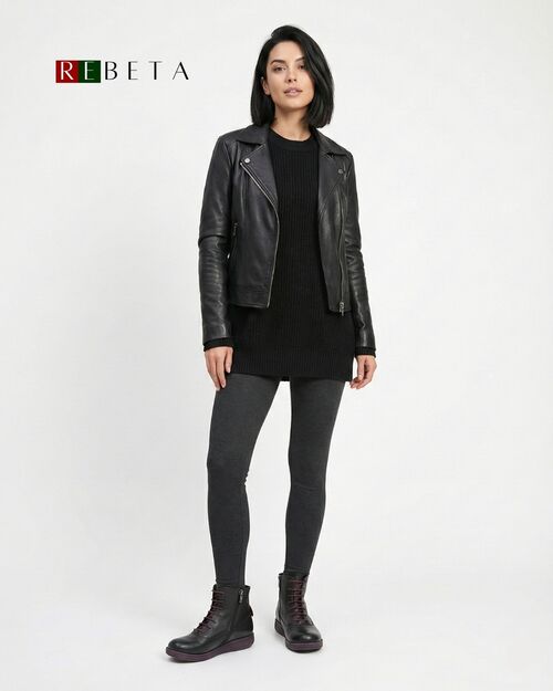 REBETA Deri Kadın Bordo Tabanlı Siyah Bot