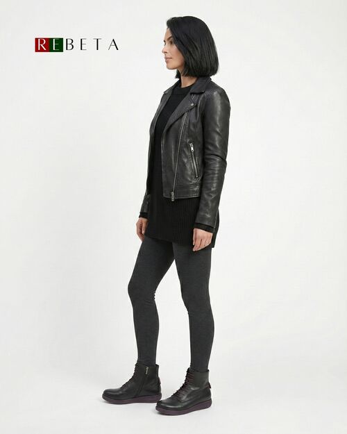 REBETA Deri Kadın Bordo Tabanlı Siyah Bot