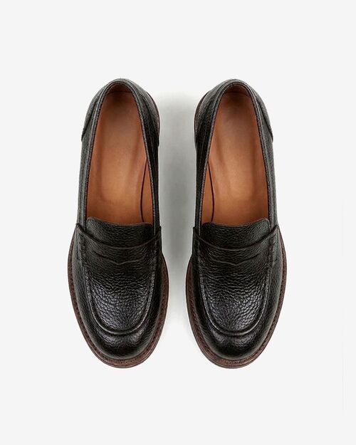 REBETA Deri Kadın Siyah Topuklu Loafer Ayakkabı