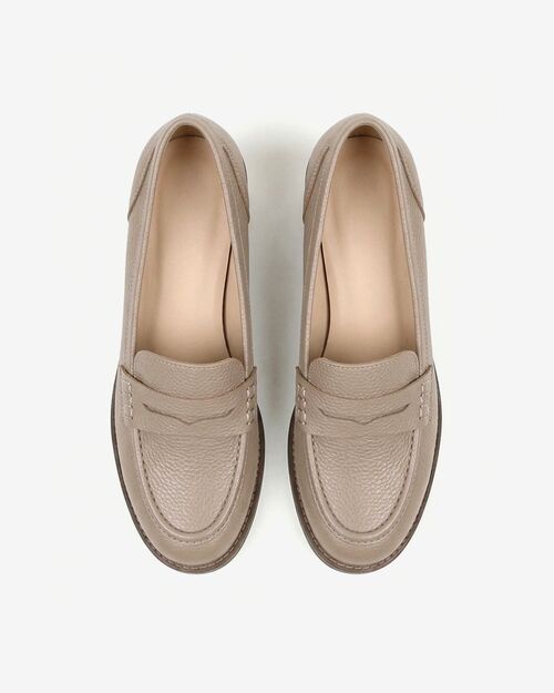 REBETA Deri Kadın Vizon Topuklu Loafer Ayakkabı