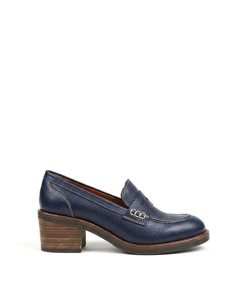 REBETA Deri Kadın Lacivert Topuklu Loafer Ayakkabı