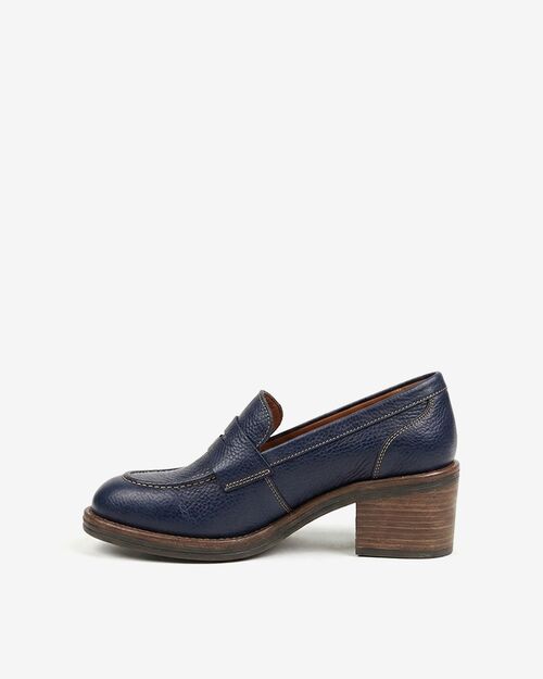 REBETA Deri Kadın Lacivert Topuklu Loafer Ayakkabı