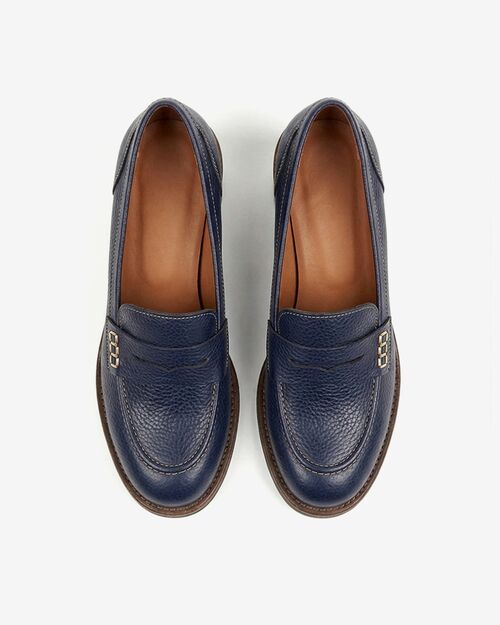 REBETA Deri Kadın Lacivert Topuklu Loafer Ayakkabı