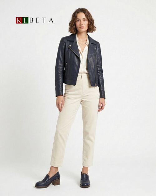 REBETA Deri Kadın Lacivert Topuklu Loafer Ayakkabı