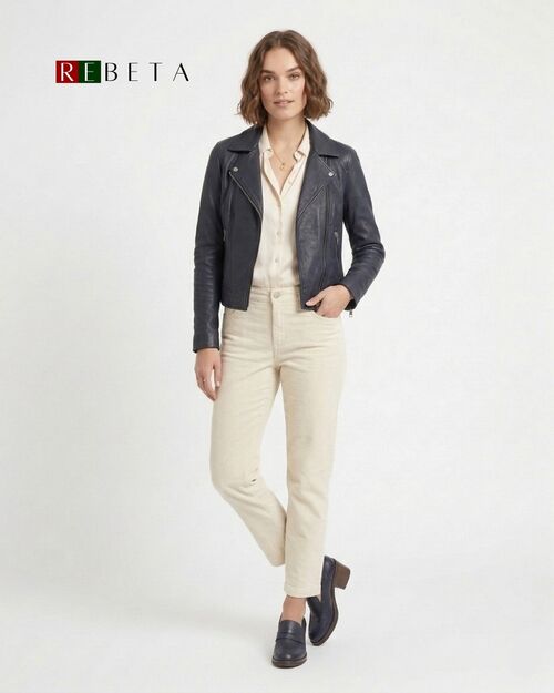 REBETA Deri Kadın Lacivert Topuklu Loafer Ayakkabı