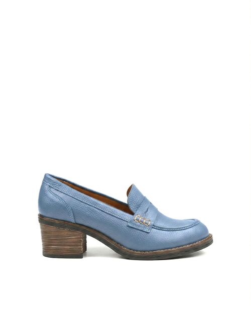 REBETA Deri Kadın Mavi Topuklu Loafer Ayakkabı