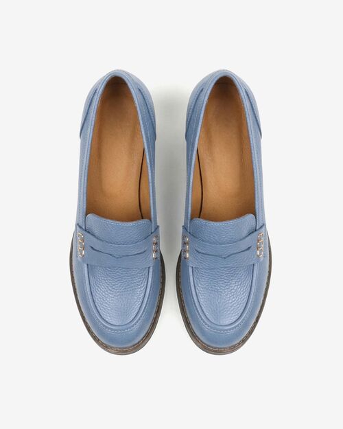 REBETA Deri Kadın Mavi Topuklu Loafer Ayakkabı