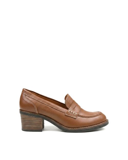 REBETA Deri Kadın Taba Topuklu Loafer Ayakkabı