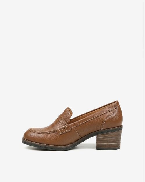 REBETA Deri Kadın Taba Topuklu Loafer Ayakkabı