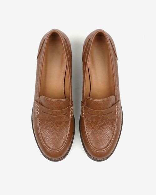 REBETA Deri Kadın Taba Topuklu Loafer Ayakkabı