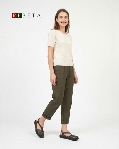 REBETA Deri Kadın Sandalet Yeşil Bordo Kombin