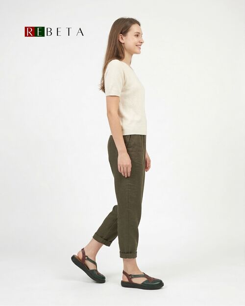 REBETA Deri Kadın Sandalet Yeşil Bordo Kombin