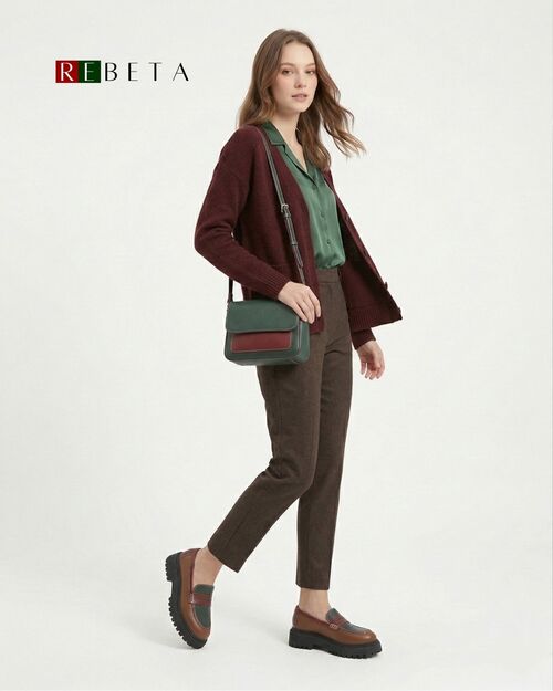 REBETA Deri Kadın Taba Kombin Loafer Ayakkabı