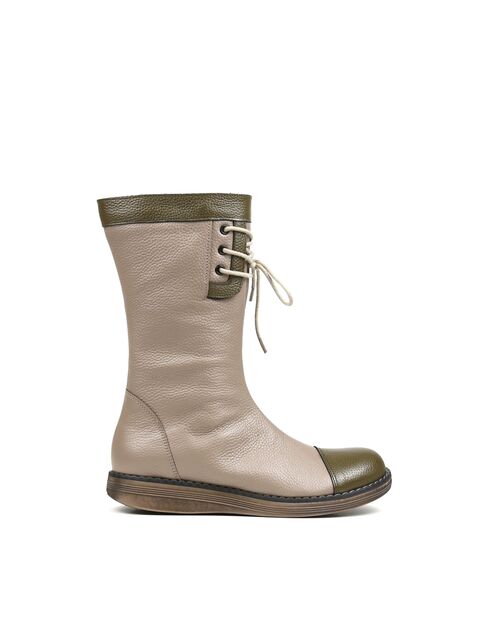 REBETA Deri Kadın Bağcık Detaylı Vizon Kombin Bot