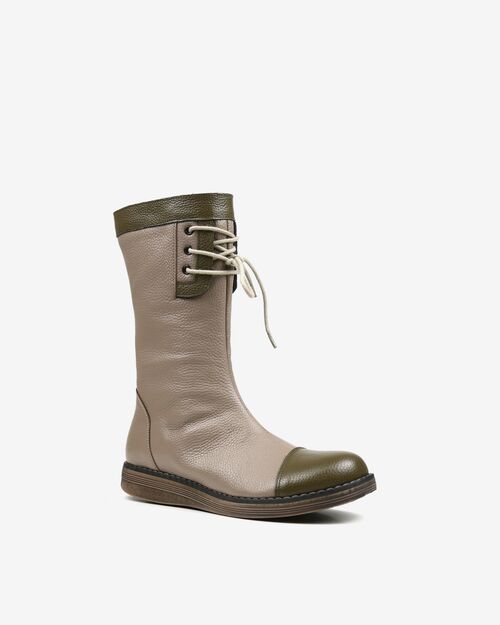 REBETA Deri Kadın Bağcık Detaylı Vizon Kombin Bot