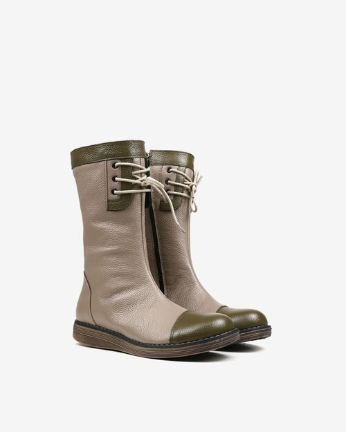 REBETA Deri Kadın Bağcık Detaylı Vizon Kombin Bot