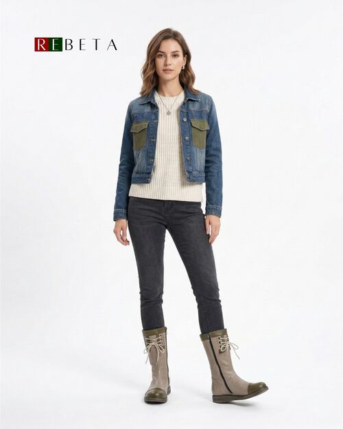 REBETA Deri Kadın Bağcık Detaylı Vizon Kombin Bot