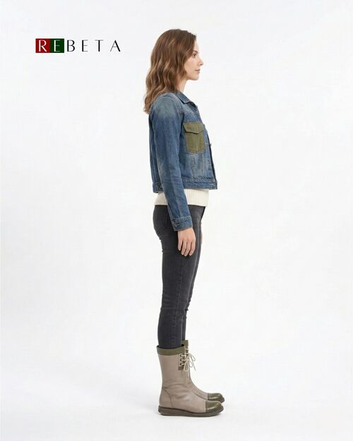 REBETA Deri Kadın Bağcık Detaylı Vizon Kombin Bot