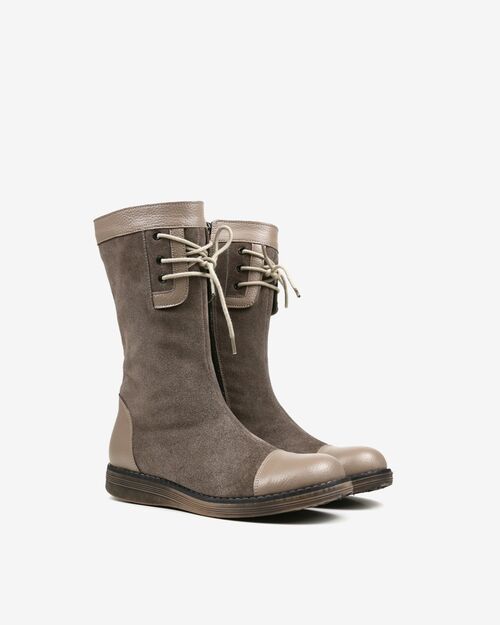 REBETA Deri Kadın Bağcık Detaylı Vizon Süet Kombin Bot