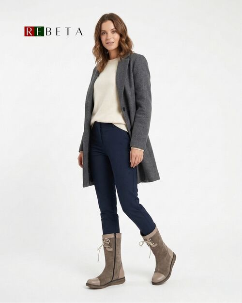 REBETA Deri Kadın Bağcık Detaylı Vizon Süet Kombin Bot