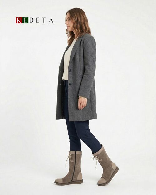 REBETA Deri Kadın Bağcık Detaylı Vizon Süet Kombin Bot