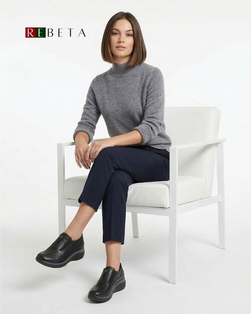 REBETA Deri Kadın Yüksek Tabanlı Siyah Ayakkabı