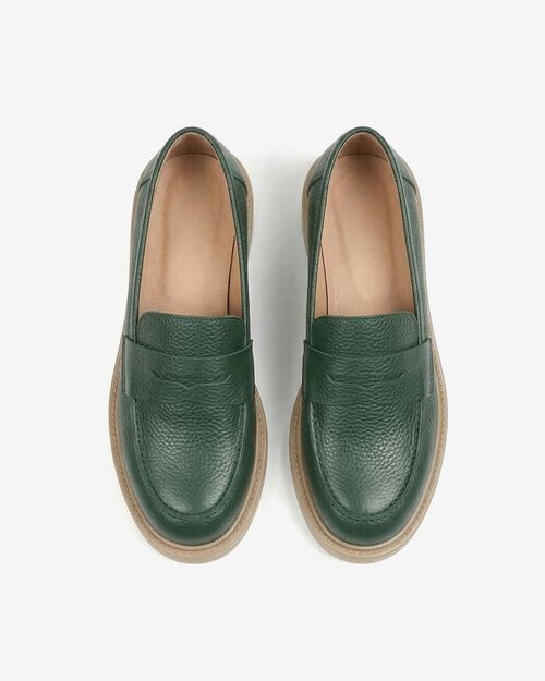 REBETA Deri Kadın Yeşil Loafer Ayakkabı