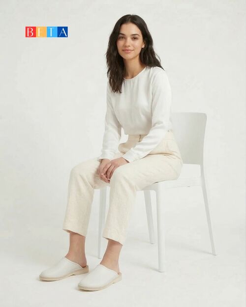 BETA Life Kadın Beyaz Deri Terlik