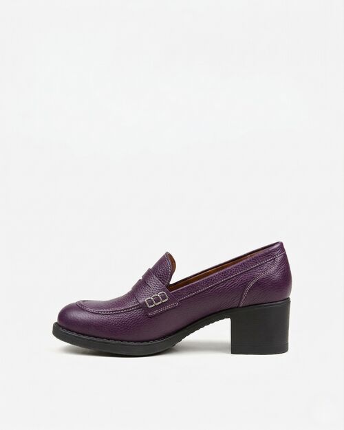 REBETA Deri Kadın Mor Topuklu Loafer Ayakkabı