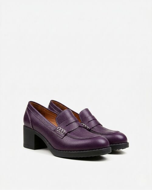 REBETA Deri Kadın Mor Topuklu Loafer Ayakkabı