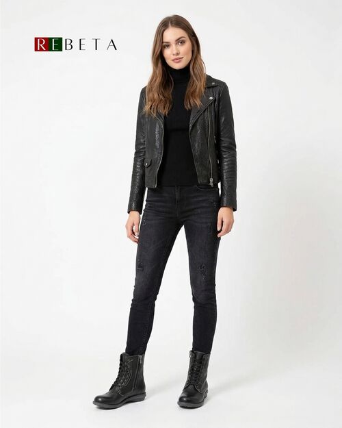 REBETA Deri Kadın Fermuar Detaylı Siyah Bot