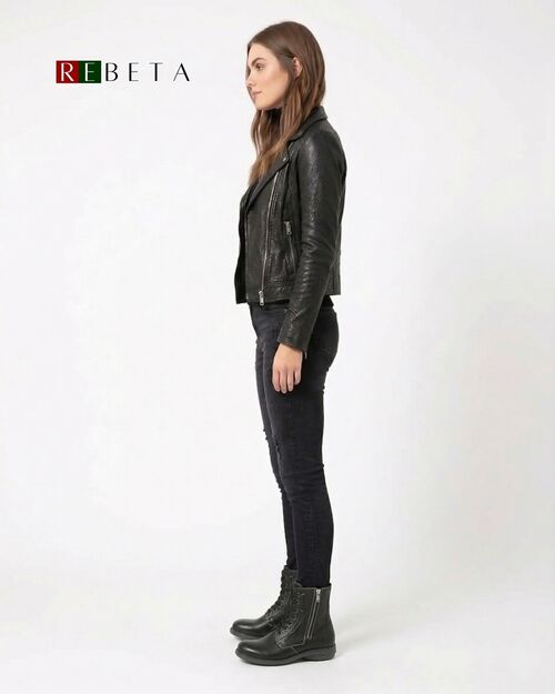 REBETA Deri Kadın Fermuar Detaylı Siyah Bot