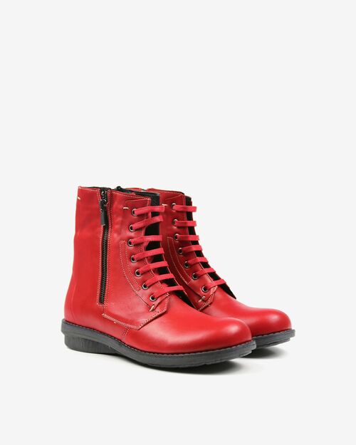 REBETA Deri Kadın Fermuar Detaylı Kırmızı Bot