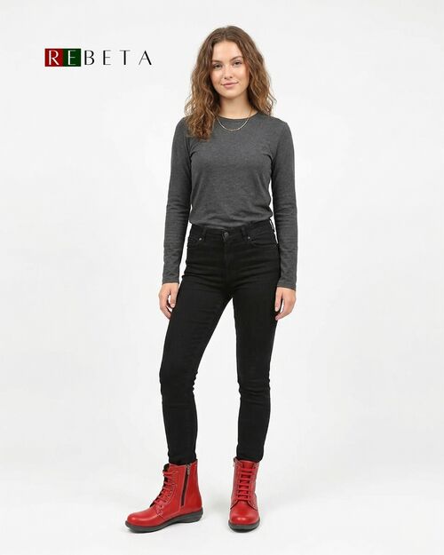 REBETA Deri Kadın Fermuar Detaylı Kırmızı Bot