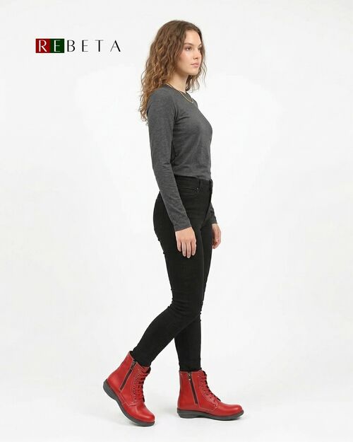 REBETA Deri Kadın Fermuar Detaylı Kırmızı Bot