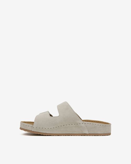 BETA Comfort Kadın Çift Bantlı Saraçlı Bej Süet Terlik