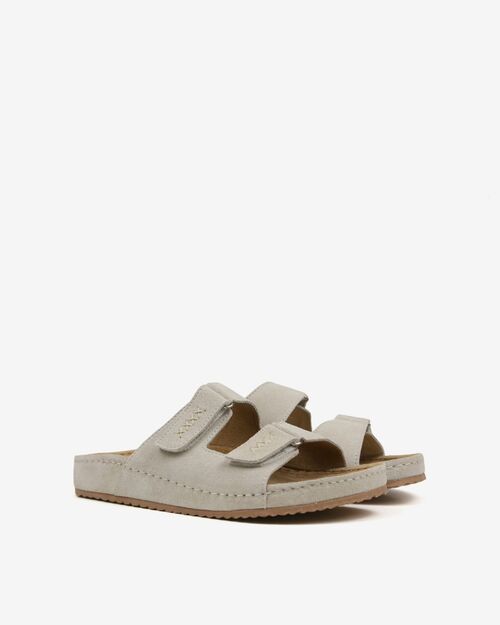 BETA Comfort Kadın Çift Bantlı Saraçlı Bej Süet Terlik