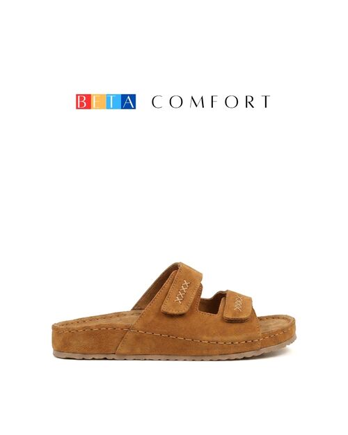 BETA Comfort Kadın Çift Bantlı Saraçlı Taba Süet Terlik