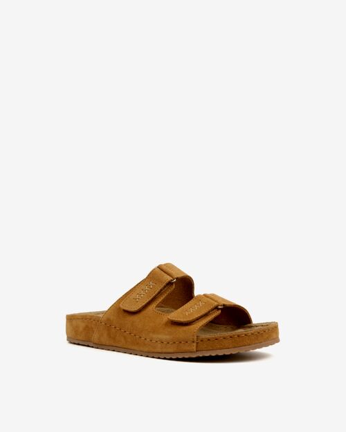 BETA Comfort Kadın Çift Bantlı Saraçlı Taba Süet Terlik