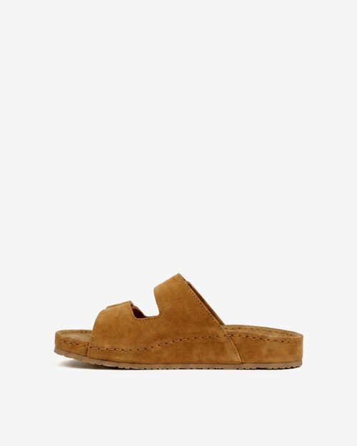 BETA Comfort Kadın Çift Bantlı Saraçlı Taba Süet Terlik