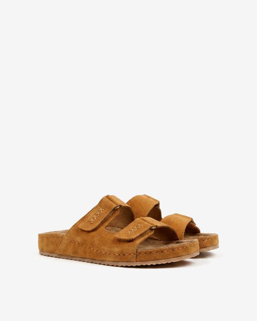 BETA Comfort Kadın Çift Bantlı Saraçlı Taba Süet Terlik