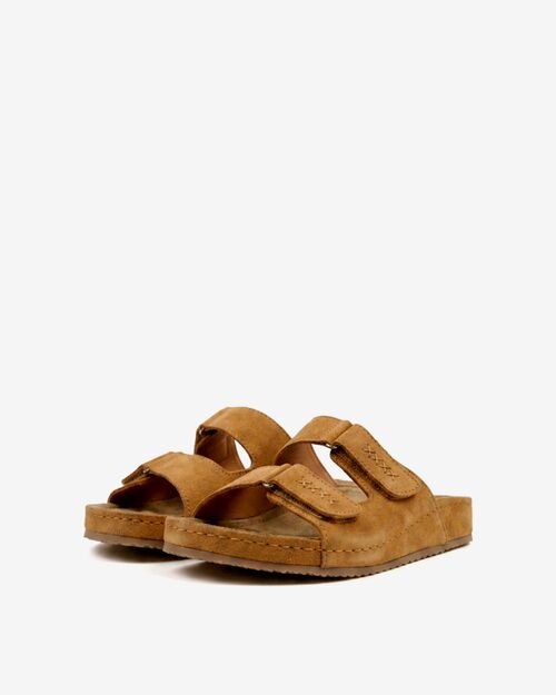 BETA Comfort Kadın Çift Bantlı Saraçlı Taba Süet Terlik