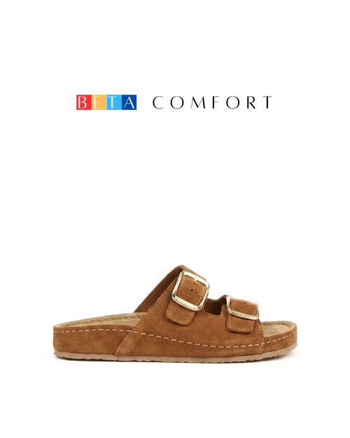 BETA Comfort Kadın Toka Detaylı Taba Süet Terlik